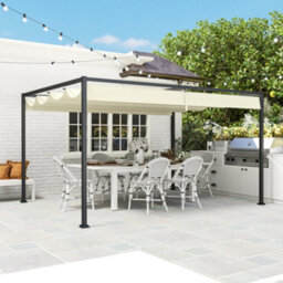 Outsunny 4X3M Metal Pergola Gazebo Patio Sunshelter Retractable Canopy Cream - thumbnail 9