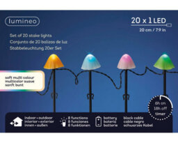 Lumineo 20 Coloured Mushroom Stake Lights Mini Christmas Led Pathway Lights Warm White - thumbnail 3