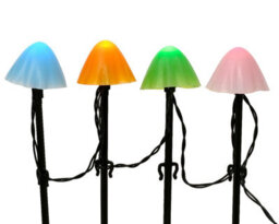 Lumineo 20 Coloured Mushroom Stake Lights Mini Christmas Led Pathway Lights Warm White - thumbnail 2