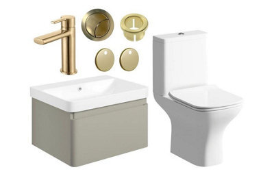 Aquarius Sophie 605mm Vanity Unit Matt Latte Wc Set With Brushed Brass Finishes - image 1