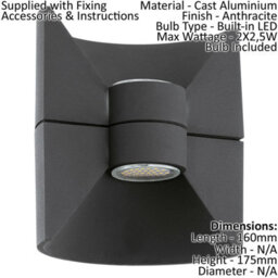 Stylish Ip44 Outdoor Up & Down Wall Light In Anthracite Aluminium With Built-In Led - thumbnail 2