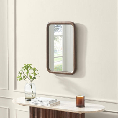 Furniturebox Uk Line Walnut Wood Medium Rectangle 60X40Cm Wall Mirror - image 1