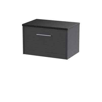 Nuie Hudson Reed Juno Wall Hung 1-Drawer Vanity Unit & Black Worktop, Countertop Basin Unit In Graphite Grey Woodgrain, 600mm - image 1