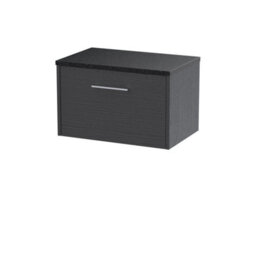 Nuie Hudson Reed Juno Wall Hung 1-Drawer Vanity Unit & Black Worktop, Countertop Basin Unit In Graphite Grey Woodgrain, 600mm - thumbnail 1