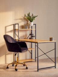 Orsina  Light Yellow Desk With Black Metal Frame And Shelves,shelf Unit With Open Frame Structure,ideal For Office - thumbnail 5