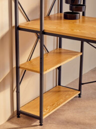 Orsina  Light Yellow Desk With Black Metal Frame And Shelves,shelf Unit With Open Frame Structure,ideal For Office - thumbnail 6