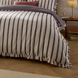 Wylder Connie Striped Ruffle Duvet Cover Set, Chocolate, Double - thumbnail 3