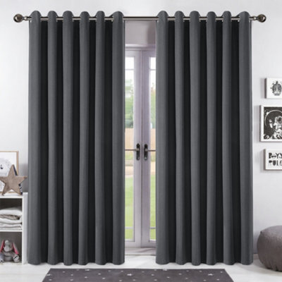 Bedlooms Charcoal Linen Curtain 100% Blackout Thermal Insulated Eyelet Curtain (Pair) 90 X 90 Inches With Tie Back Two - image 1