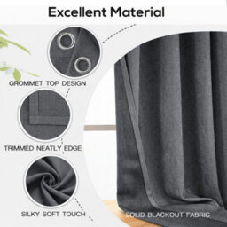 Bedlooms Charcoal Linen Curtain 100% Blackout Thermal Insulated Eyelet Curtain (Pair) 90 X 90 Inches With Tie Back Two - thumbnail 5