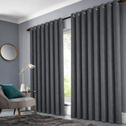 Bedlooms Charcoal Linen Curtain 100% Blackout Thermal Insulated Eyelet Curtain (Pair) 90 X 90 Inches With Tie Back Two - thumbnail 2