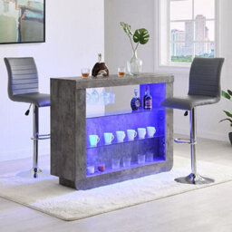 Furniture in Fashion Fiesta Concrete Effect Bar Table With 2 Ripple Grey Stools
