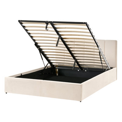 Beliani Ottoman Bed Velvet Dreux 140 X 200 Cm (Eu Double) Light Beige - image 1
