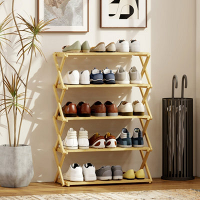 Homcom 5-Tier Bamboo Shoe Rack, Folding Shoe Shelf, Holds Up To 15 Pairs - image 1