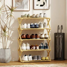 Homcom 5-Tier Bamboo Shoe Rack, Folding Shoe Shelf, Holds Up To 15 Pairs - thumbnail 1
