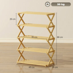 Homcom 5-Tier Bamboo Shoe Rack, Folding Shoe Shelf, Holds Up To 15 Pairs - thumbnail 3