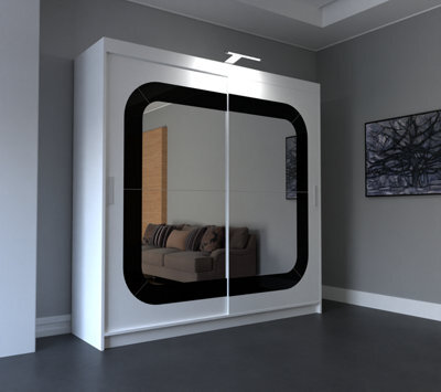 RAC3 Sliding Wardrobe Led Mirror Space Saving Bedroom Wardrobe, Contemporary Bedroom Sliding Wardrobe & Mirror Wardrobe (White 203Cm) - image 1