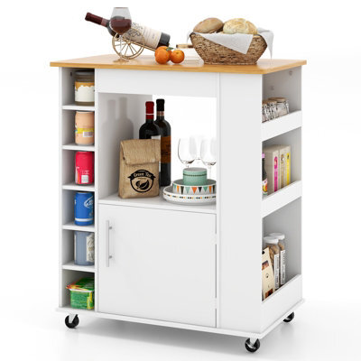 Costway Kitchen Island Rolling Storage Cabinet Trolley Cart Shelves Cupboard W/ Towel Rack - image 1