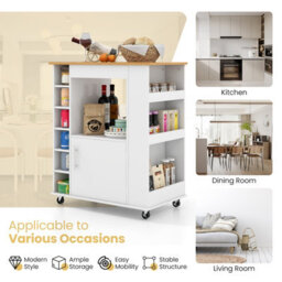 Costway Kitchen Island Rolling Storage Cabinet Trolley Cart Shelves Cupboard W/ Towel Rack - thumbnail 7