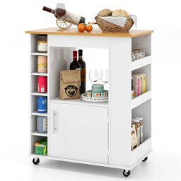 Costway Kitchen Island Rolling Storage Cabinet Trolley Cart Shelves Cupboard W/ Towel Rack