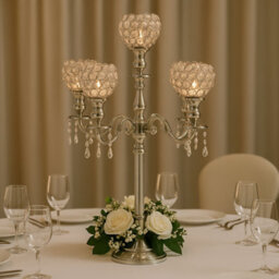 Sandra Chaircovers Crystal Goblet Collection, 85Cm X 50Cm, 5 Arm Crystal Goblet Candelabra, Single, Silver, Metal And Crystal, Wedding - thumbnail 3