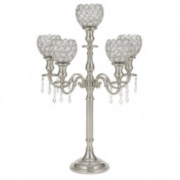 Sandra Chaircovers Crystal Goblet Collection, 85Cm X 50Cm, 5 Arm Crystal Goblet Candelabra, Single, Silver, Metal And Crystal, Wedding - thumbnail 4