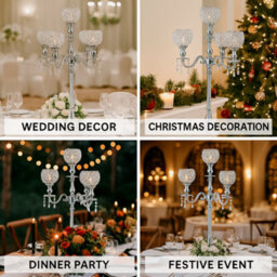 Sandra Chaircovers Crystal Goblet Collection, 85Cm X 50Cm, 5 Arm Crystal Goblet Candelabra, Single, Silver, Metal And Crystal, Wedding - thumbnail 5
