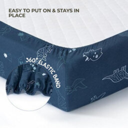 MHG Living 100% Cotton Jersey Fitted Cot Sheet - Soft And Breathable Baby Bedding - Denim Blue & Dino - Fits 140X70Cm - thumbnail 7