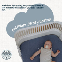 MHG Living 100% Cotton Jersey Fitted Cot Sheet - Soft And Breathable Baby Bedding - Denim Blue & Dino - Fits 140X70Cm - thumbnail 2
