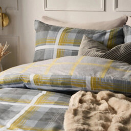 Duvet Cover With Pillowcase Tartan Bedding Set Ochre Grey Ochre Yellow Charcoal Grey King - thumbnail 3