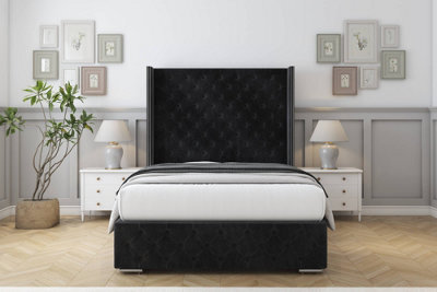"Sloomy Arundel Black Naples Bed Frame With Mattress With 50""  Upholstered Wingback Headboard 5' King" - image 1