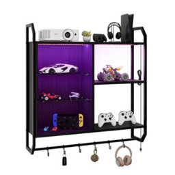 Rgb Light Gaming Storage Rack Wall Mounted Floating Adjustable Shelves Remote - thumbnail 1
