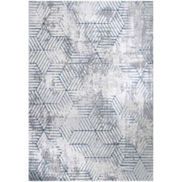 Loomed Blue Grey Distressed Abstract Metallic Geometric Living Area Rug 120X170Cm - thumbnail 5