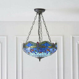 Tiffany Glass Hanging Ceiling Pendant Light Blue Dragonfly 3 Lamp Shade I00108 - thumbnail 5