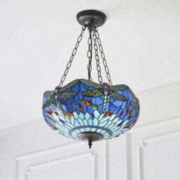 Tiffany Glass Hanging Ceiling Pendant Light Blue Dragonfly 3 Lamp Shade I00108 - thumbnail 4