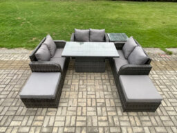 Fimous Rattan Garden Outdoor Furniture 3 Pc Love Sofa Set Patio Adjustable Rising Lifting Dining Table With Side Table - thumbnail 1