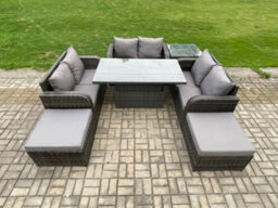 Fimous Rattan Garden Outdoor Furniture 3 Pc Love Sofa Set Patio Adjustable Rising Lifting Dining Table With Side Table - thumbnail 2