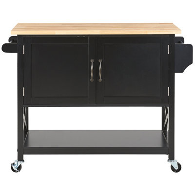 Wyld and Coco Scandihome Kitchen Trolley Black Mdf Frame With Light Wood Top, Storage Cabinet And Castors, W102 X D44 X H90Cm - image 1