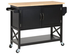 Wyld and Coco Scandihome Kitchen Trolley Black Mdf Frame With Light Wood Top, Storage Cabinet And Castors, W102 X D44 X H90Cm - thumbnail 3