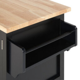 Wyld and Coco Scandihome Kitchen Trolley Black Mdf Frame With Light Wood Top, Storage Cabinet And Castors, W102 X D44 X H90Cm - thumbnail 7