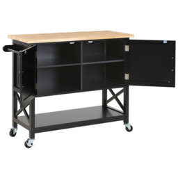 Wyld and Coco Scandihome Kitchen Trolley Black Mdf Frame With Light Wood Top, Storage Cabinet And Castors, W102 X D44 X H90Cm - thumbnail 5