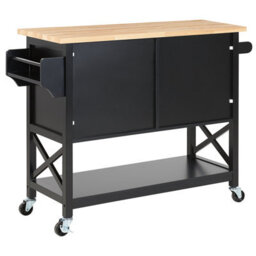 Wyld and Coco Scandihome Kitchen Trolley Black Mdf Frame With Light Wood Top, Storage Cabinet And Castors, W102 X D44 X H90Cm - thumbnail 6
