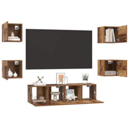 Berkfield Tv Cabinet Wall-Mounted 6 Pcs Old Wood Medium 120 X 30 X 30 Cm - thumbnail 3