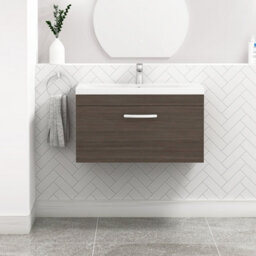 Royal Bathrooms Turin Grey Elm 800mm Wall Hung Vanity Unit 1 Drawer With Mid-Edge Basin Sink - thumbnail 1