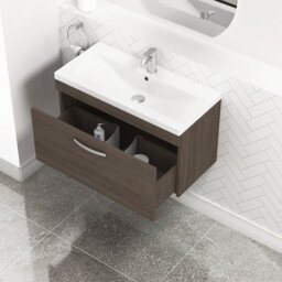 Royal Bathrooms Turin Grey Elm 800mm Wall Hung Vanity Unit 1 Drawer With Mid-Edge Basin Sink - thumbnail 5