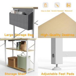 Bexevue Beige Small L Shaped 100X70Cm Reversible Computer Gaming Desk With Power Outlets And Storage Shelves - thumbnail 5
