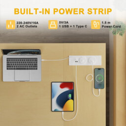 Bexevue Beige Small L Shaped 100X70Cm Reversible Computer Gaming Desk With Power Outlets And Storage Shelves - thumbnail 6