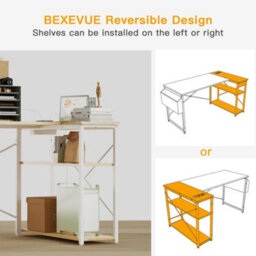 Bexevue Beige Small L Shaped 100X70Cm Reversible Computer Gaming Desk With Power Outlets And Storage Shelves - thumbnail 4