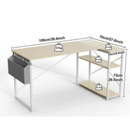 Bexevue Beige Small L Shaped 100X70Cm Reversible Computer Gaming Desk With Power Outlets And Storage Shelves - thumbnail 3