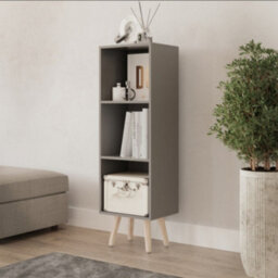 Urbn-Living Urbnliving 80Cm Height 3 Tier Grey Wooden Storage Cube Bookcase Scandinavian Style Pine Legs - thumbnail 2