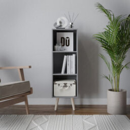 Urbn-Living Urbnliving 80Cm Height 3 Tier Grey Wooden Storage Cube Bookcase Scandinavian Style Pine Legs - thumbnail 3